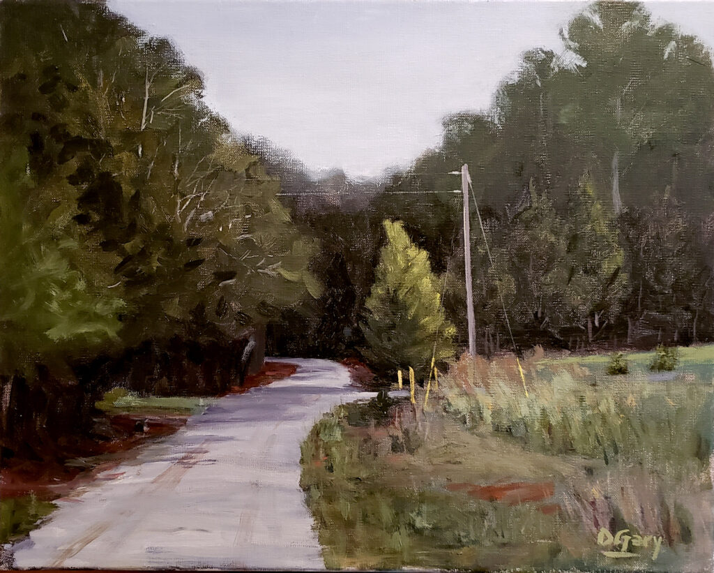 Oil painting of a country road in MIssissippi