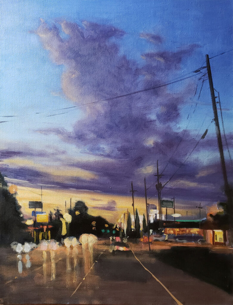 David Gary Art Painting of Perkins Road in Baton Rouge at twilight